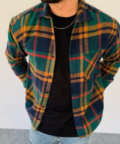 Mens Plaid Thick Woolen Casual Jacket Flannel