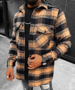 Mens Plaid Thick Woolen Casual Jacket Flannel