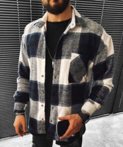 Mens Plaid Thick Woolen Casual Jacket Flannel